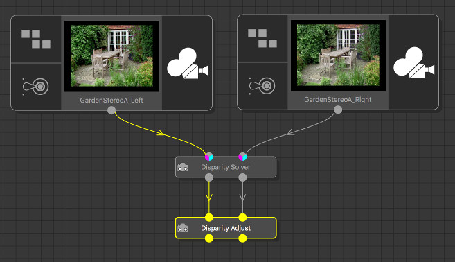A tree with a Disparity Solver and Disparity Adjust node