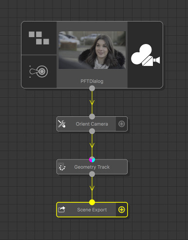Tree with Orient Camera, Geometry Track and Scene Export nodes