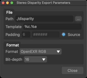 Stereo Disparity Export Parameters