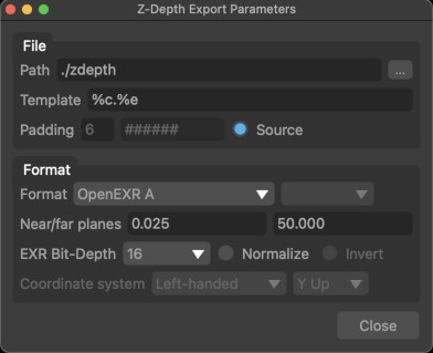 Z-Depth Export Parameters