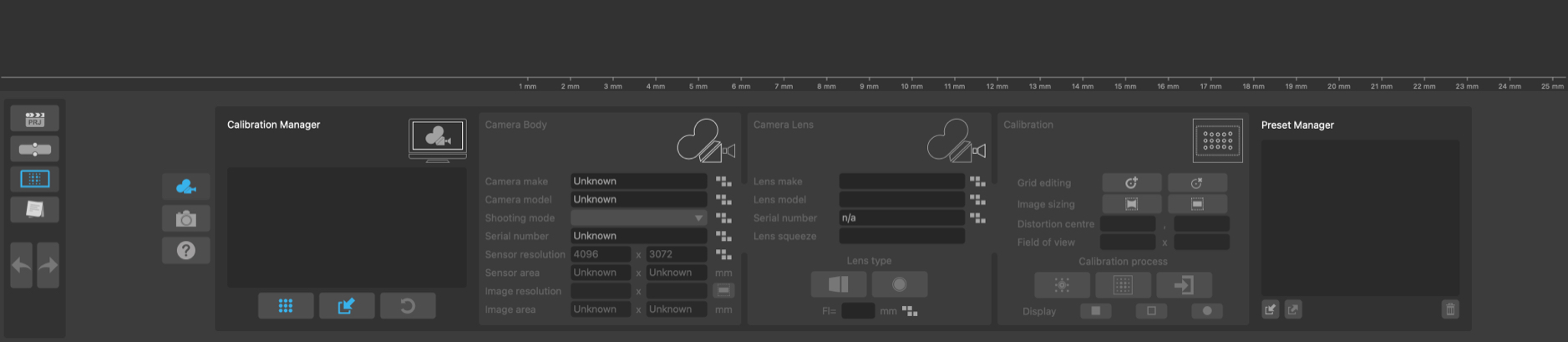 Camera presets panel